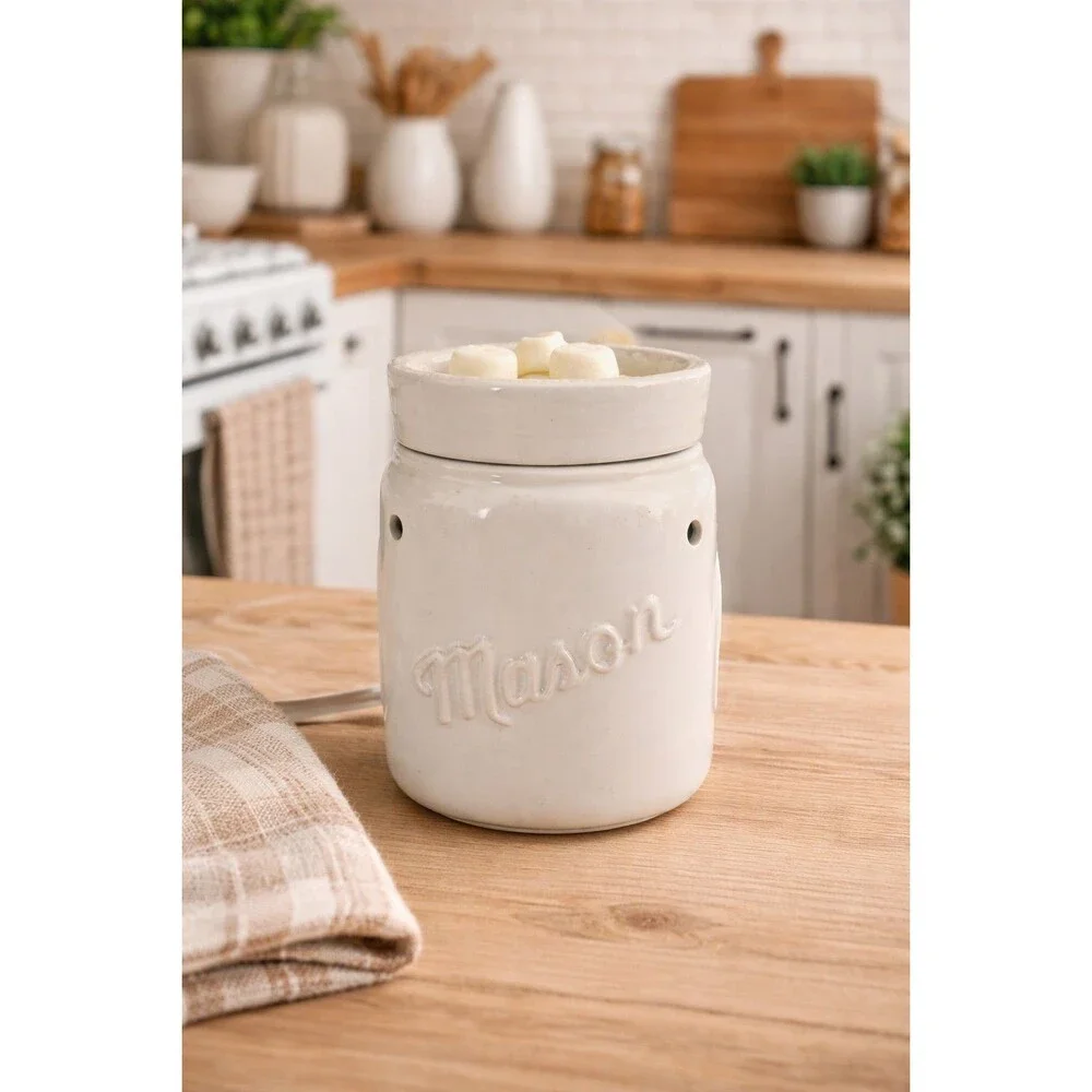 Mason Jar Electric Wax Melt Oil Warmer Ivory Ceramic Farmhouse Plug In Decor